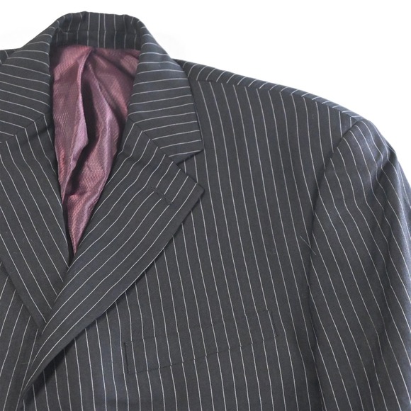 Lineage 42S 33x30 Black Striped Super 140s Mens Jacket‎ Pants Suit - Picture 3 of 12
